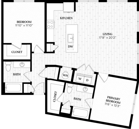 Floor plan for 2 beds, 2 baths, 1271 sqft